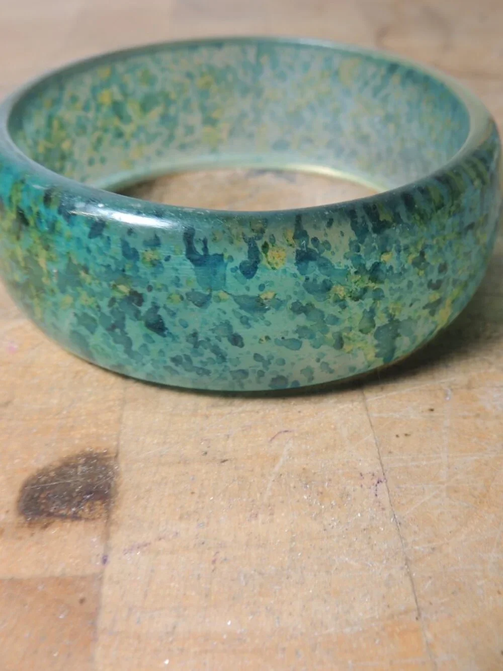Vintage Blue Green Mottled Plastic Bangle Bracelet Boho